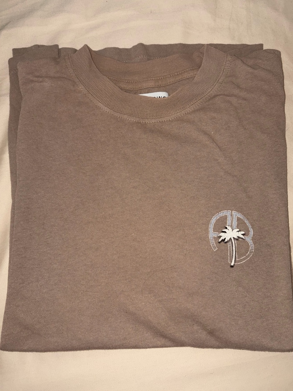 Anine Bing Short Sleeve Palm Logo Tee - Taupe